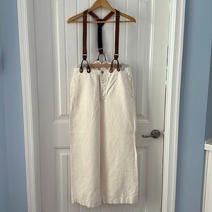 Banana Republic - Cream linen blend pants with suspenders - Size 10